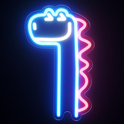 Hauska pitkäkaulainen dinosaurus neon-valo