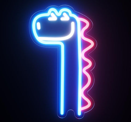 Hauska pitkäkaulainen dinosaurus neon-valo
