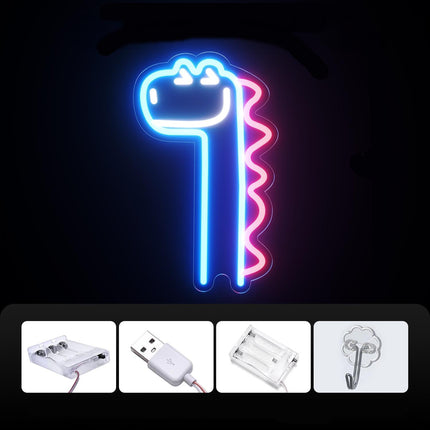 Hauska pitkäkaulainen dinosaurus neon-valo