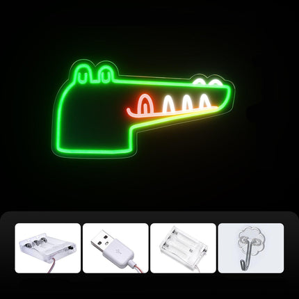 Krokotiilin pää neon-valo seinälle