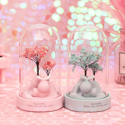 Puuaiheinen LED-yövalo sininen tai vaaleanpunainen