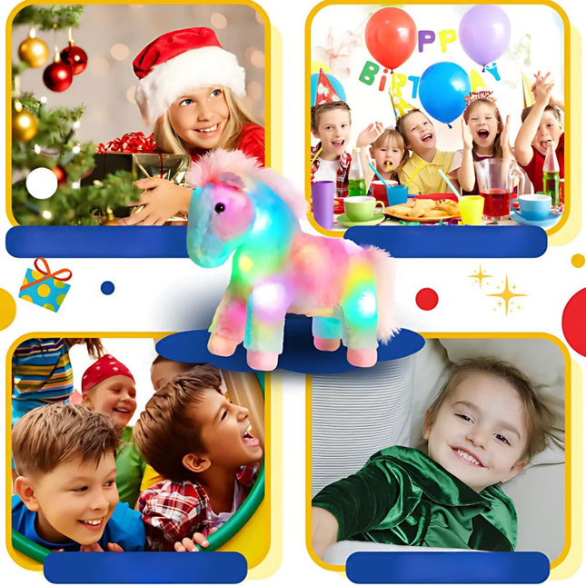 Monivärinen hevonen pehmolelu yövalolla