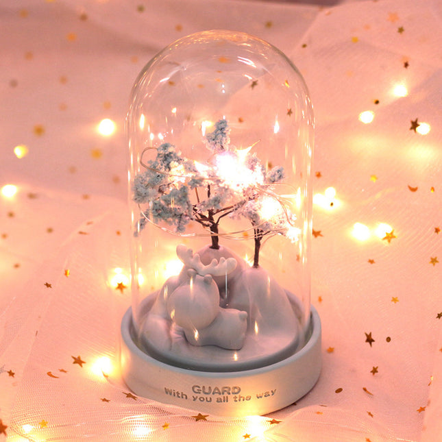 Puuaiheinen LED-yövalo sininen tai vaaleanpunainen