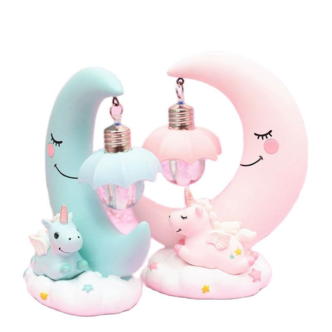 3D kuu ja yksisarvinen yövalo