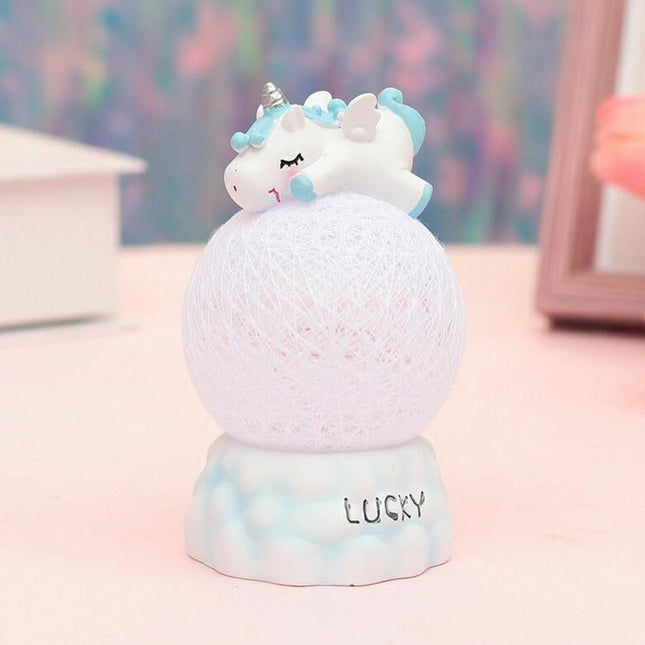 Yksisarvinen yövalo pallolla sininen tai vaaleanpunainen