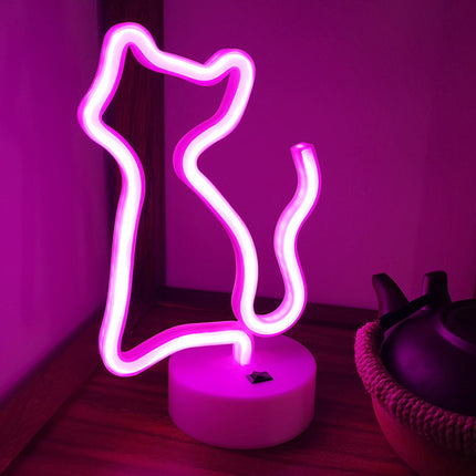 Vaaleanpunainen kissanmuotoinen neon-pöytävalo