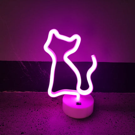 Vaaleanpunainen kissanmuotoinen neon-pöytävalo