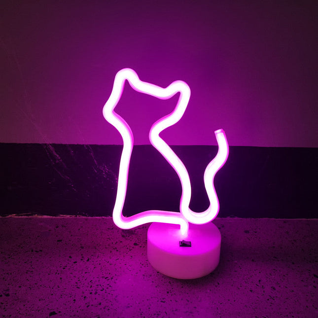 Vaaleanpunainen kissanmuotoinen neon-pöytävalo