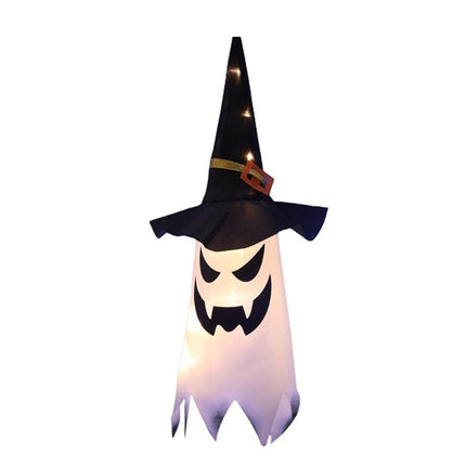 Valaistu Halloween-haamu noidanhatulla