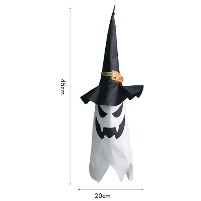 Valaistu Halloween-haamu noidanhatulla