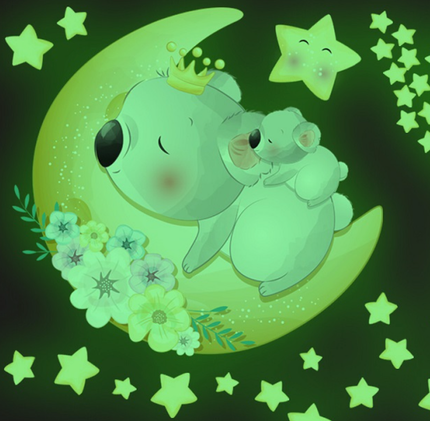 Pimeässä hohtava koala ja tähdet seinätarra