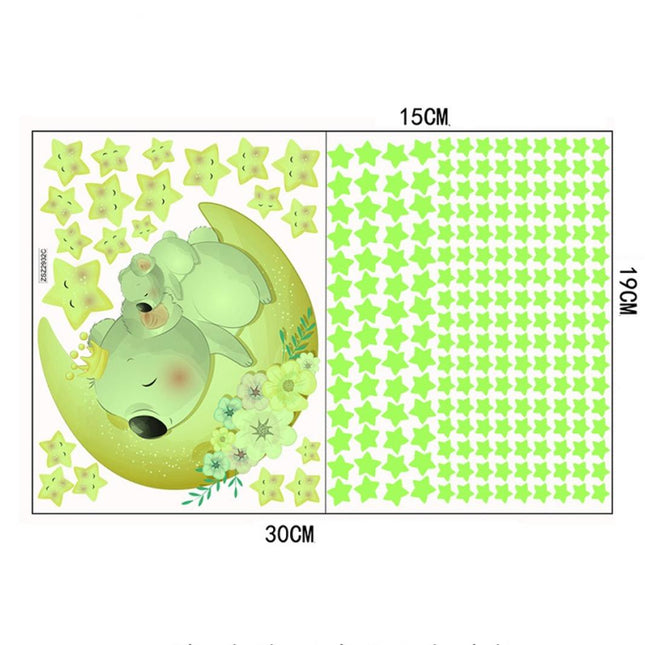 Pimeässä hohtava koala ja tähdet seinätarra