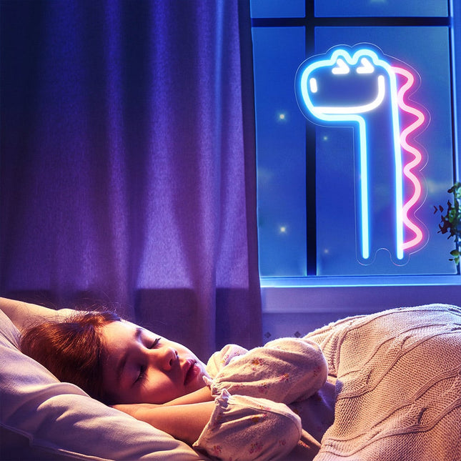 Hauska pitkäkaulainen dinosaurus neon-valo