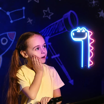 Hauska pitkäkaulainen dinosaurus neon-valo
