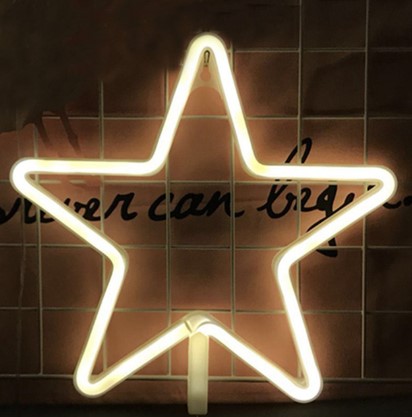 Tähti neonvalo keltainen tai vaaleanpunainen