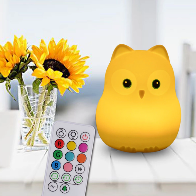 Pehmeä silikoninen pöllö-yövalo kaukosäätimellä