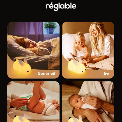 Kosketuksella säädettävä silikoninen pupu-yövalo