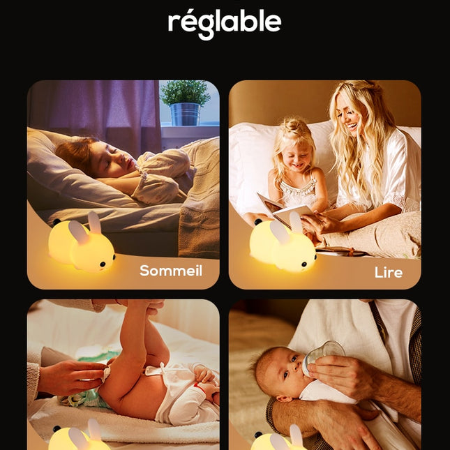 Kosketuksella säädettävä silikoninen pupu-yövalo