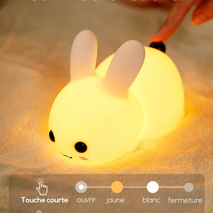 Kosketuksella säädettävä silikoninen pupu-yövalo