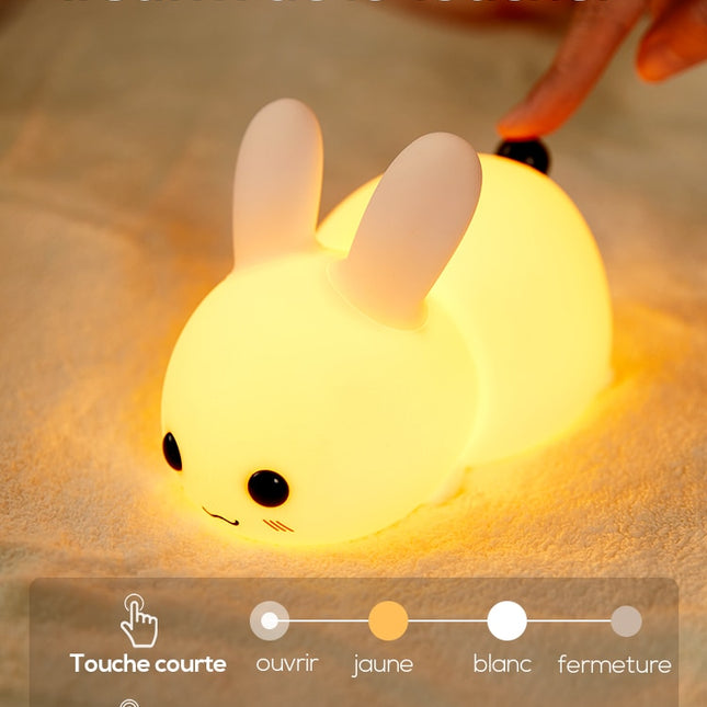 Kosketuksella säädettävä silikoninen pupu-yövalo