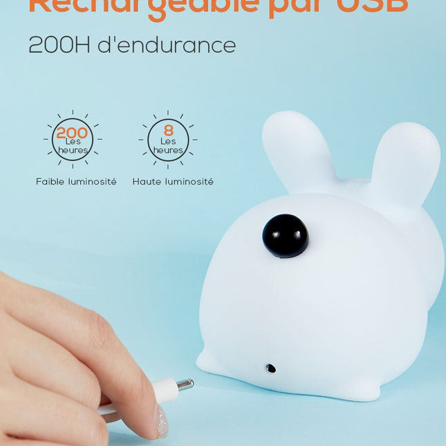 Kosketuksella säädettävä silikoninen pupu-yövalo