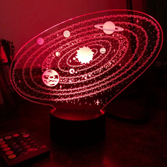 Aurinkokunta 3D LED-yövalo kaukosäätimellä