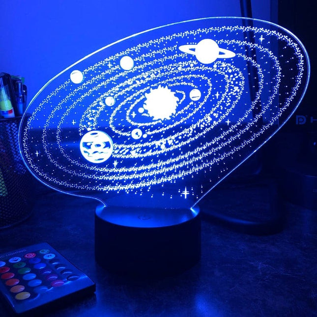 Aurinkokunta 3D LED-yövalo kaukosäätimellä