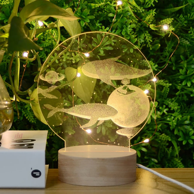 Satumaailma valas yövalo puujalustalla