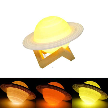 Saturnus planeetta 3D yövalo puujalustalla