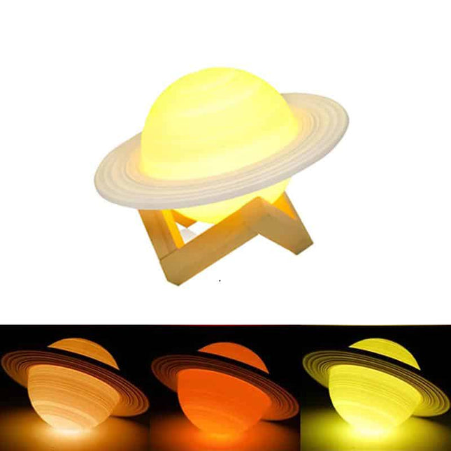 Saturnus planeetta 3D yövalo puujalustalla