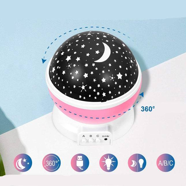 Pyörivä tähtitaivas-projektori yövalolla lapsille