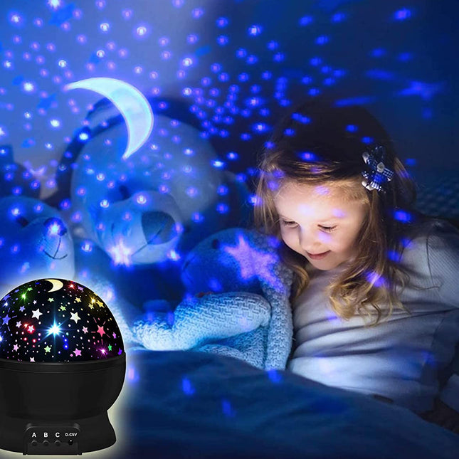 Pyörivä tähtitaivas-projektori yövalolla lapsille