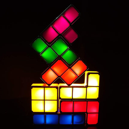 Koottava Tetris-palapeli lamppu värikkäillä paloilla
