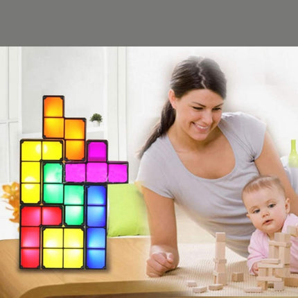 Koottava Tetris-palapeli lamppu värikkäillä paloilla