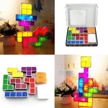 Koottava Tetris-palapeli lamppu värikkäillä paloilla
